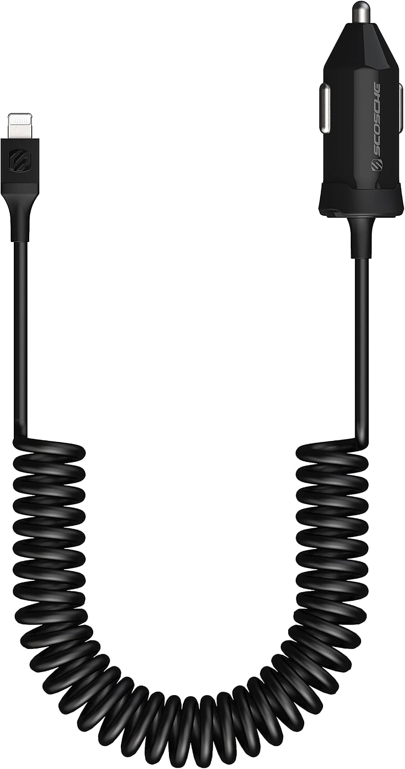 Scosche CPDC203 PowerVolt 20-Watt USB Type-C Power Delivery 3.0 Fast Car Charger with Attached 3-Foot Adjustable Coiled Cable for All USB-C Devices
