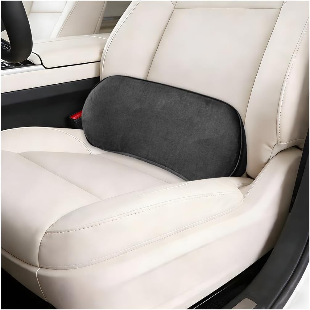 Car Lumbar Support Pillow, Memory Foam Suede Vehicle Back Support Cushion for Pain Relief, Breathable Automotive Interior Seat Lower Back Pillow, Universal for SUV Van Truck (Black)