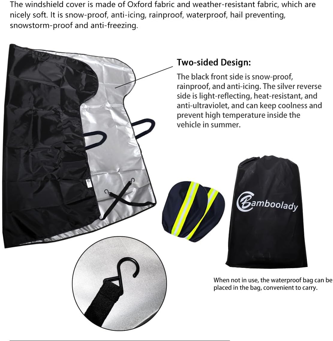 Car Windshield Sun Shade,Two Sided Functional,Windshield Covers for Snow and Ice Windshield Protector for Cars, SUVs, Trucks,Secure Fit Waterproof Frost Cover,Waterproof All Weather