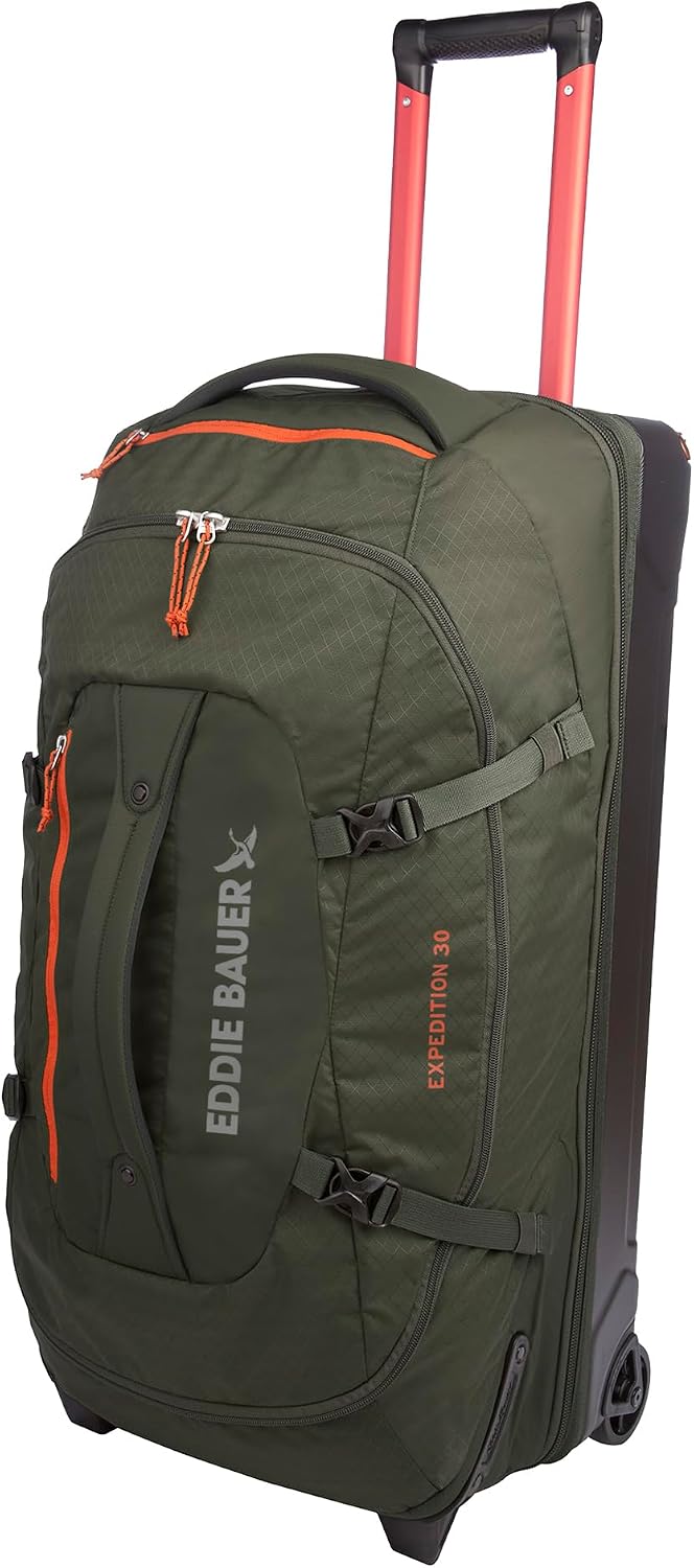 Eddie Bauer Expedition Rolling Duffel Bag with Wheels | Travel | Carry-On | Luggage | Rugged | Durable - True Blue, 22"