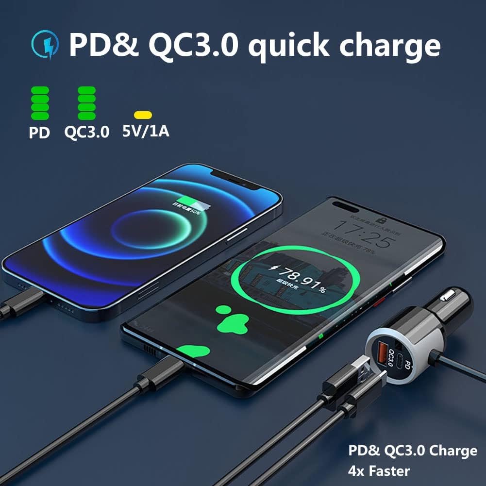 Bluetooth Car Adapter, Blutu para Carros with 2 Microphones & QC3.0 +Type-C PD 18W HiFi Bass Supports Hands-Free Calling, Siri Google Assistant, TF Card AUX Output