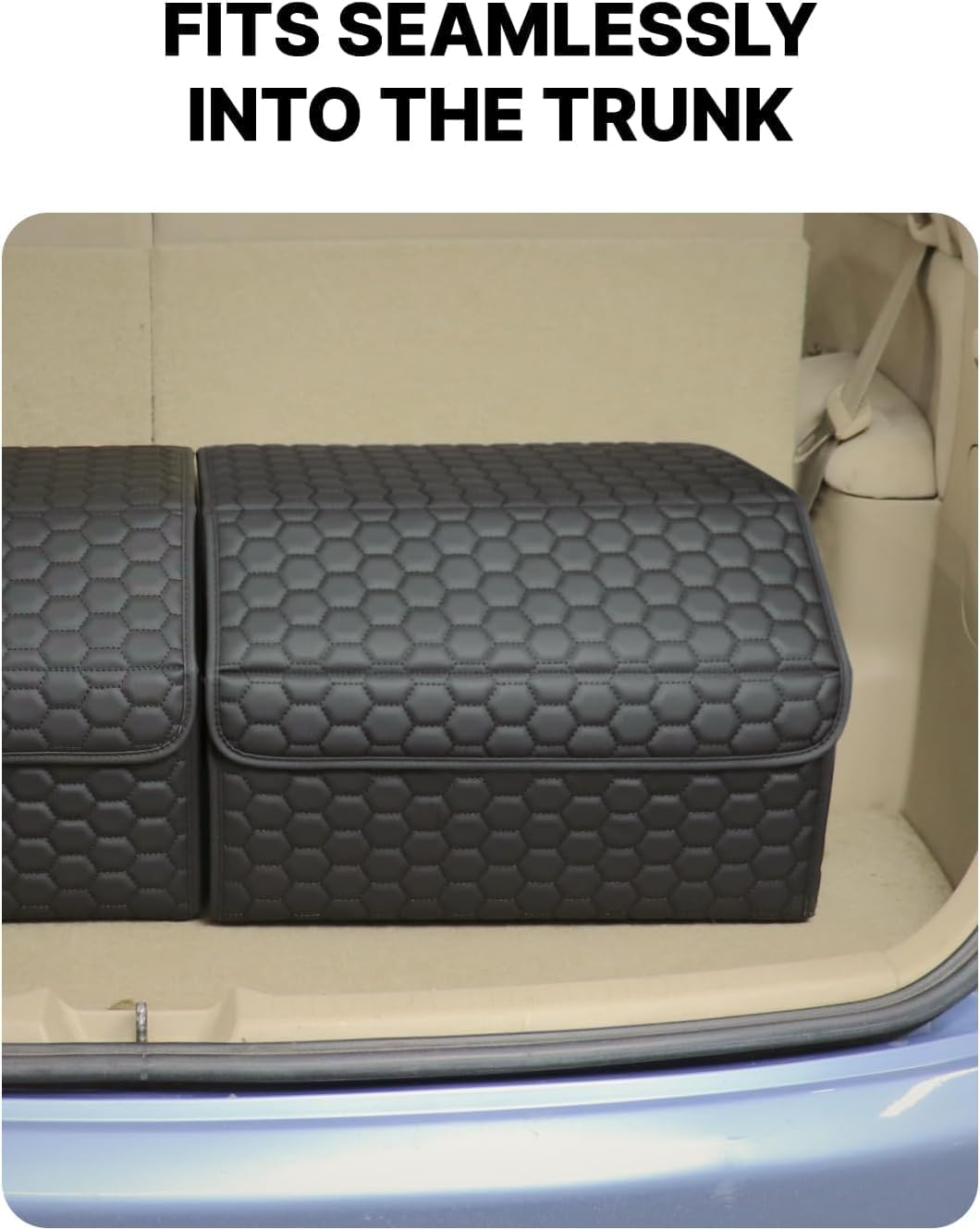 Owleys Cargo Organizer 17.7" - Compact Storage Totes with Lids for SUV, Sedan or Truck - Durable Car Crate for Travel Essentials - Black