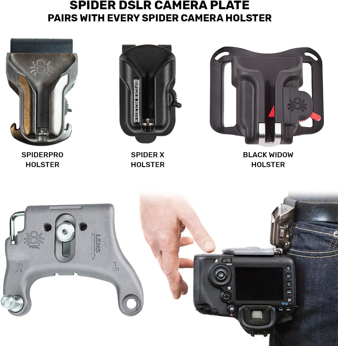 Spider Holster – SpiderPro DSLR Single Camera System v2 for Carrying ONE Professional Camera and Heavy Gear Featuring Belt with Built-In Self-Locking Camera Holster for Secure Quick-Draw Camera Access