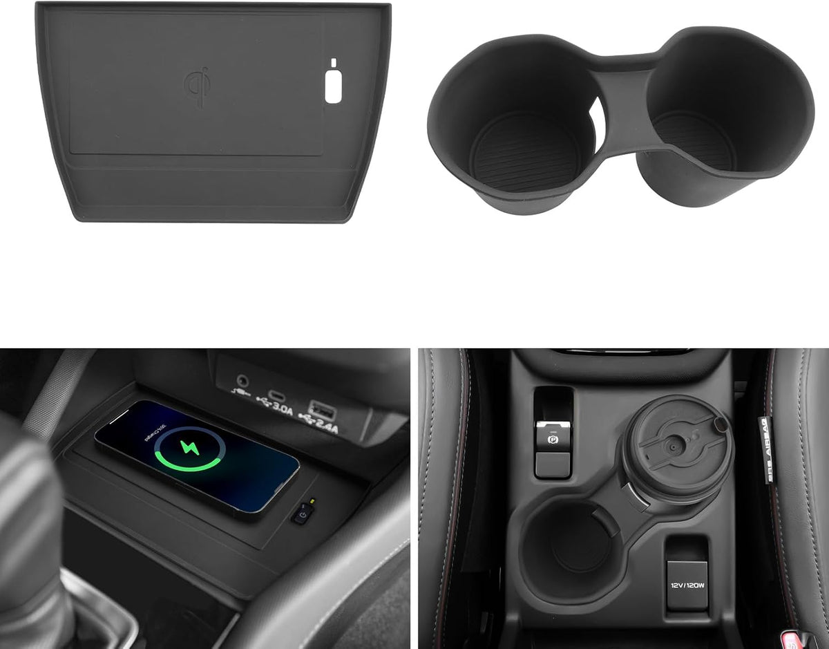LUWU for 2025 Subaru Forester Accessories Compatible with 2025 Forester Wireless Charging Anti-Slip Mat - Center Console Cup Holder 2-Pack (Not for 2026 Touring/Wilderness/Premium)