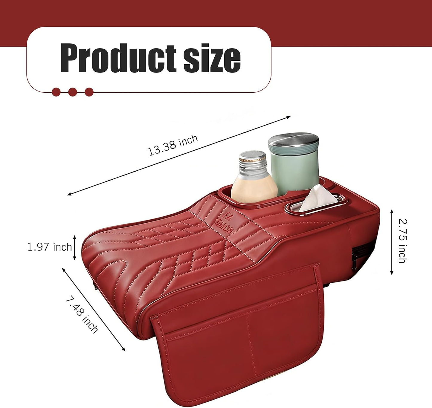 Car Seat Gap Organizer, Car Interior Organizer for Seat Gap Storage, Leather Multi-Functional Storage Box with Tissues, Universal for Most Cars (Red)
