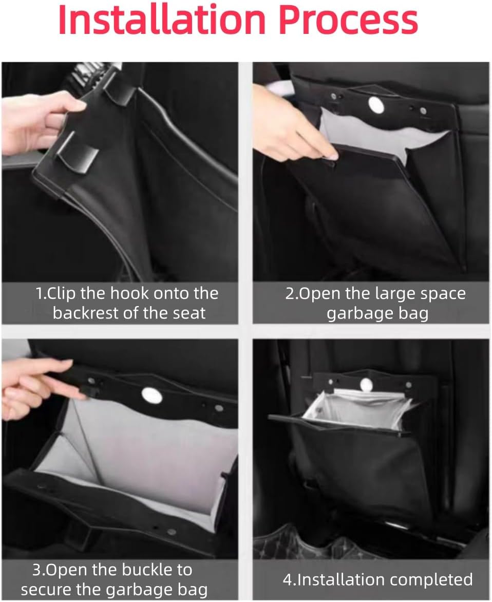 Car Leather Trash Bag Smart LED Waterproof Organizer Storage Garbage Can (Black)