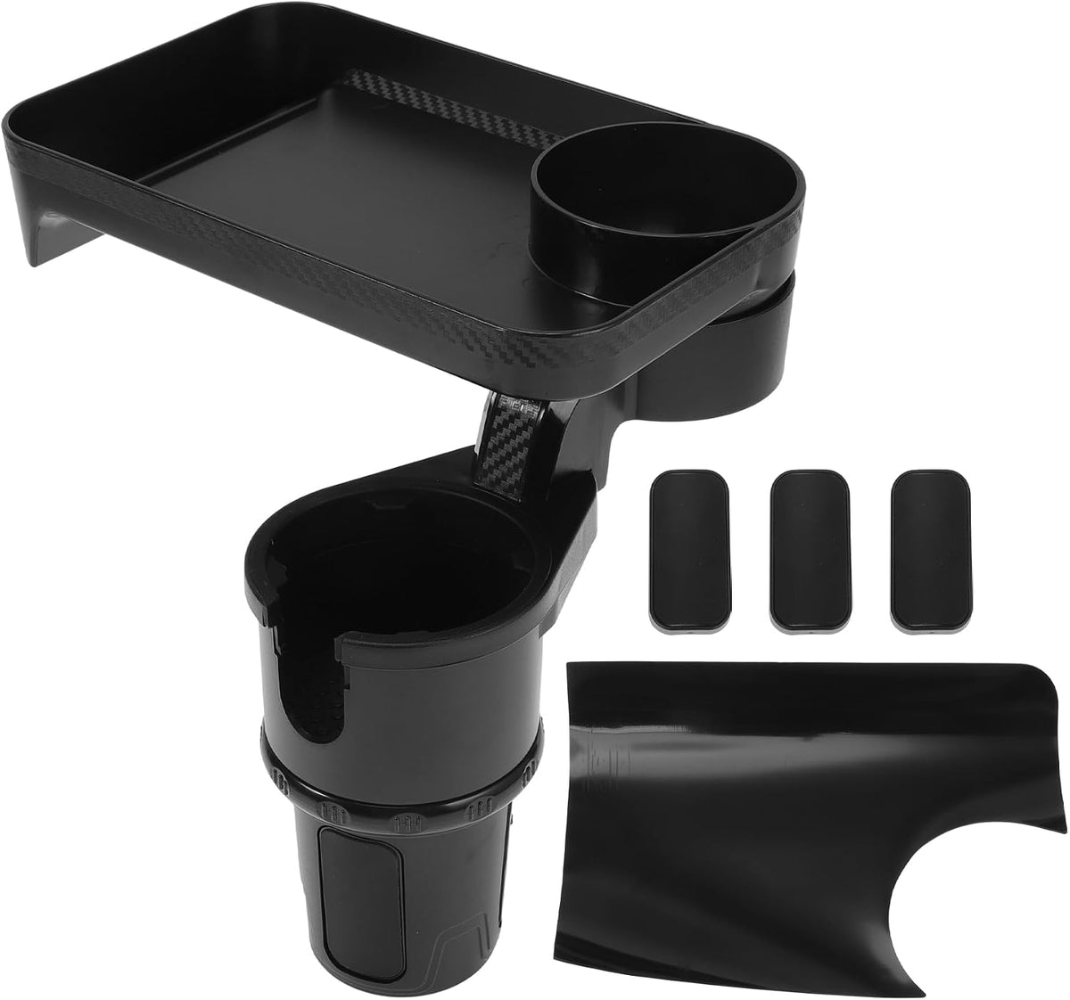 1 Pcs for Most Vehicles Car Cup Holder Expander with Attachable Tray 360° Rotating Additional Cup Holder Extender 138x74x60mm Matte Black ABS