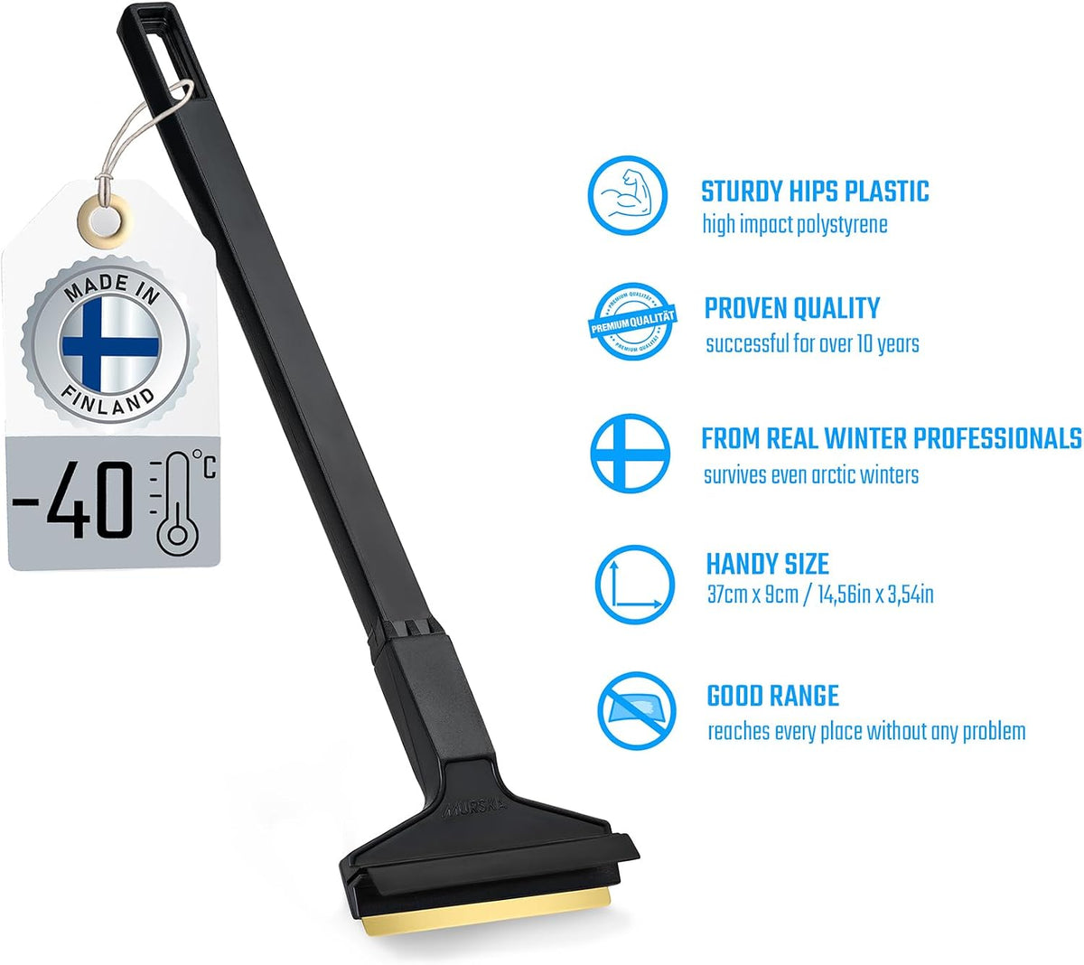 Car Brass Ice Scraper Long Handle Ice Scraper Brass Blade 14,5 inch Ice Scraper for Car Snow Scraper Ice Scrapers for Car Windshield Original Murska from Europe (L&P A055 Black Gray)
