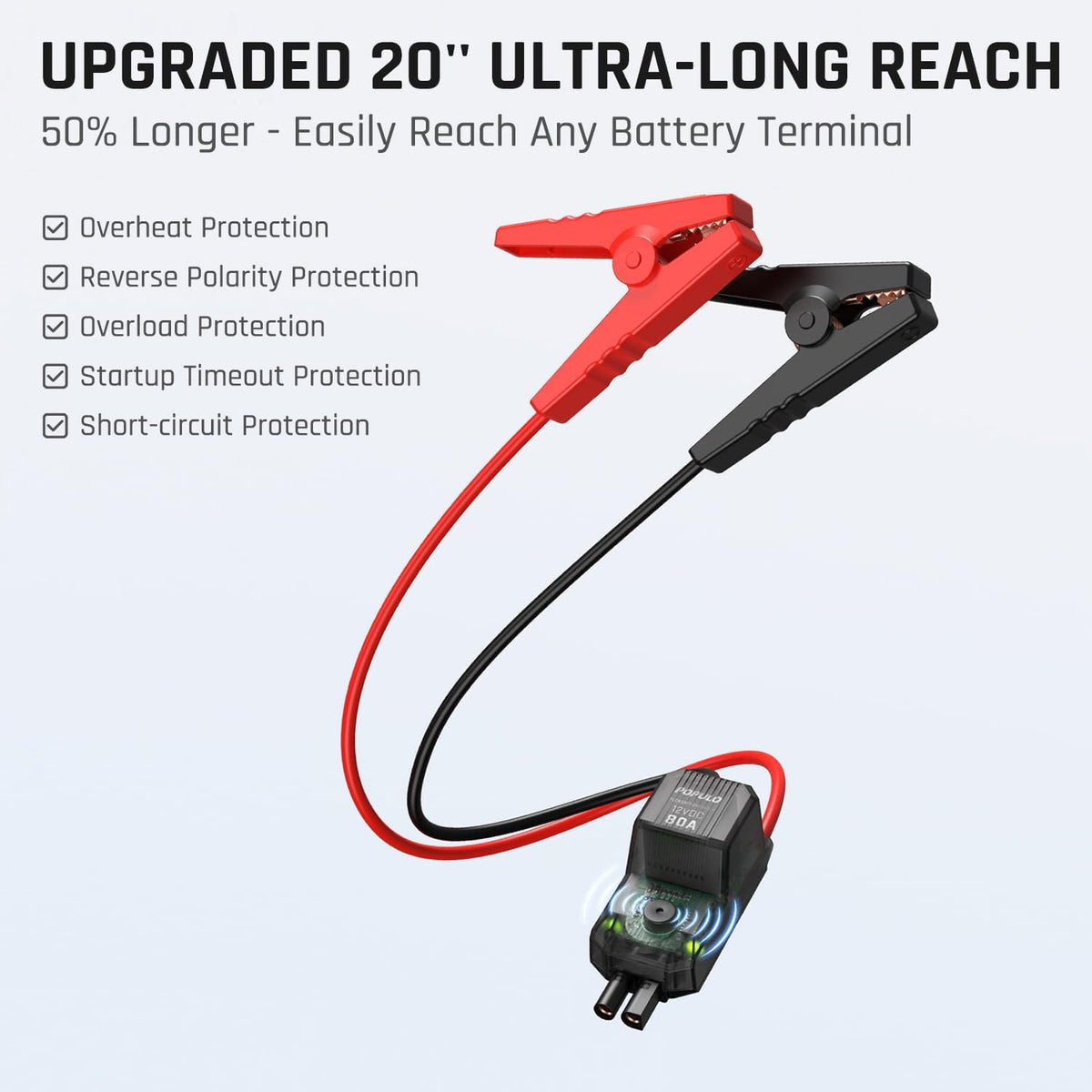 POPULO Car Jump Starter with Air Compressor, 12V 59.2Wh Portable Booster Pack Box with 150PSI Digital Tire Inflator, Extended Smart Clamps, 3000A 4-in-1 Auto Battery Starter (All Gas/12L Diesel)