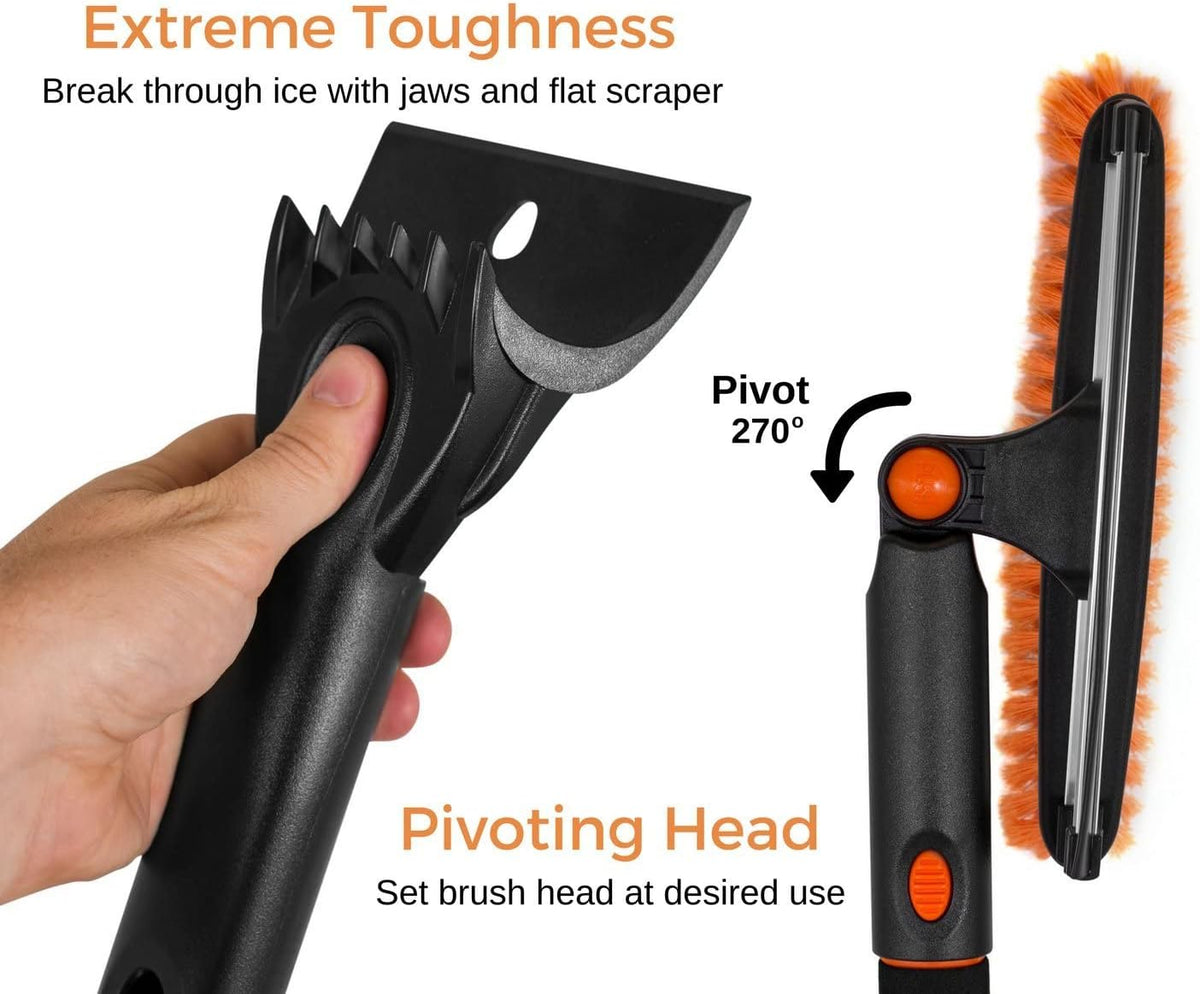 BIRDROCK HOME 39" Extendable Snow Brush with Detachable Ice Scraper for Car - Portable Snow Removal Tool for Windshield & Vehicles - Flexible Handle, Ergonomic Grip, 11" Wide Squeegee & Bristle Head