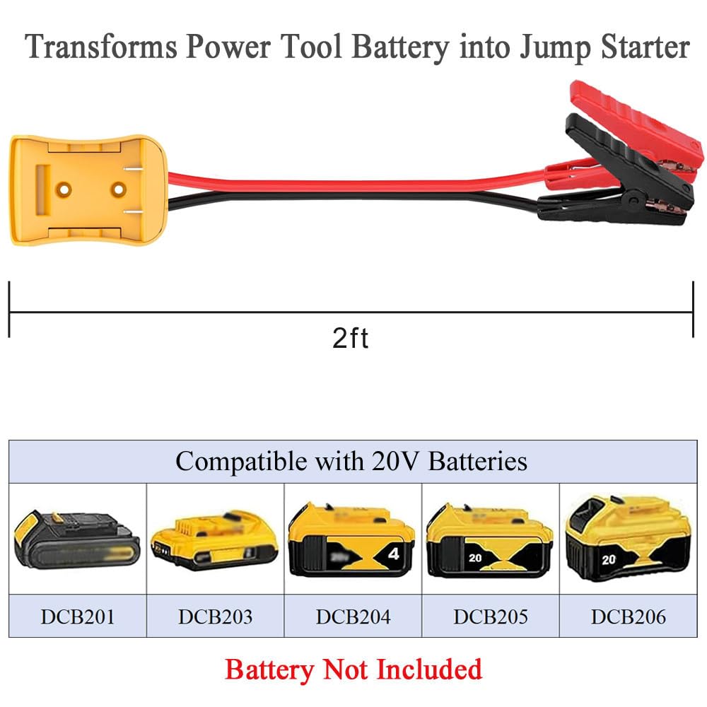 Jumper Cables for Car with Adapter Compatible with DE.WALT 20V Batteries
