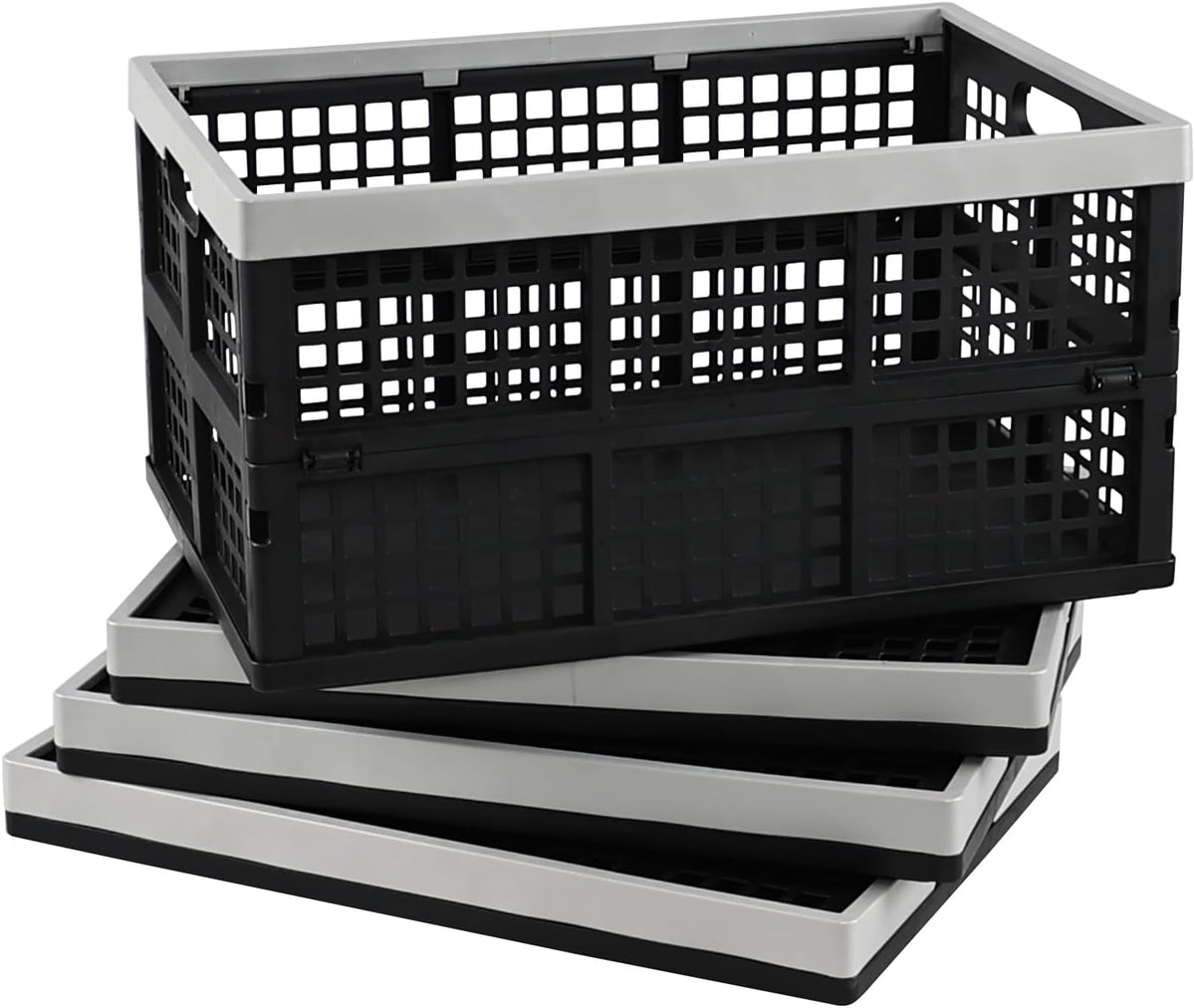 Xyskin 42 L Large Collapsible Storage Crates, 4-Pack Folding Plastic Basket