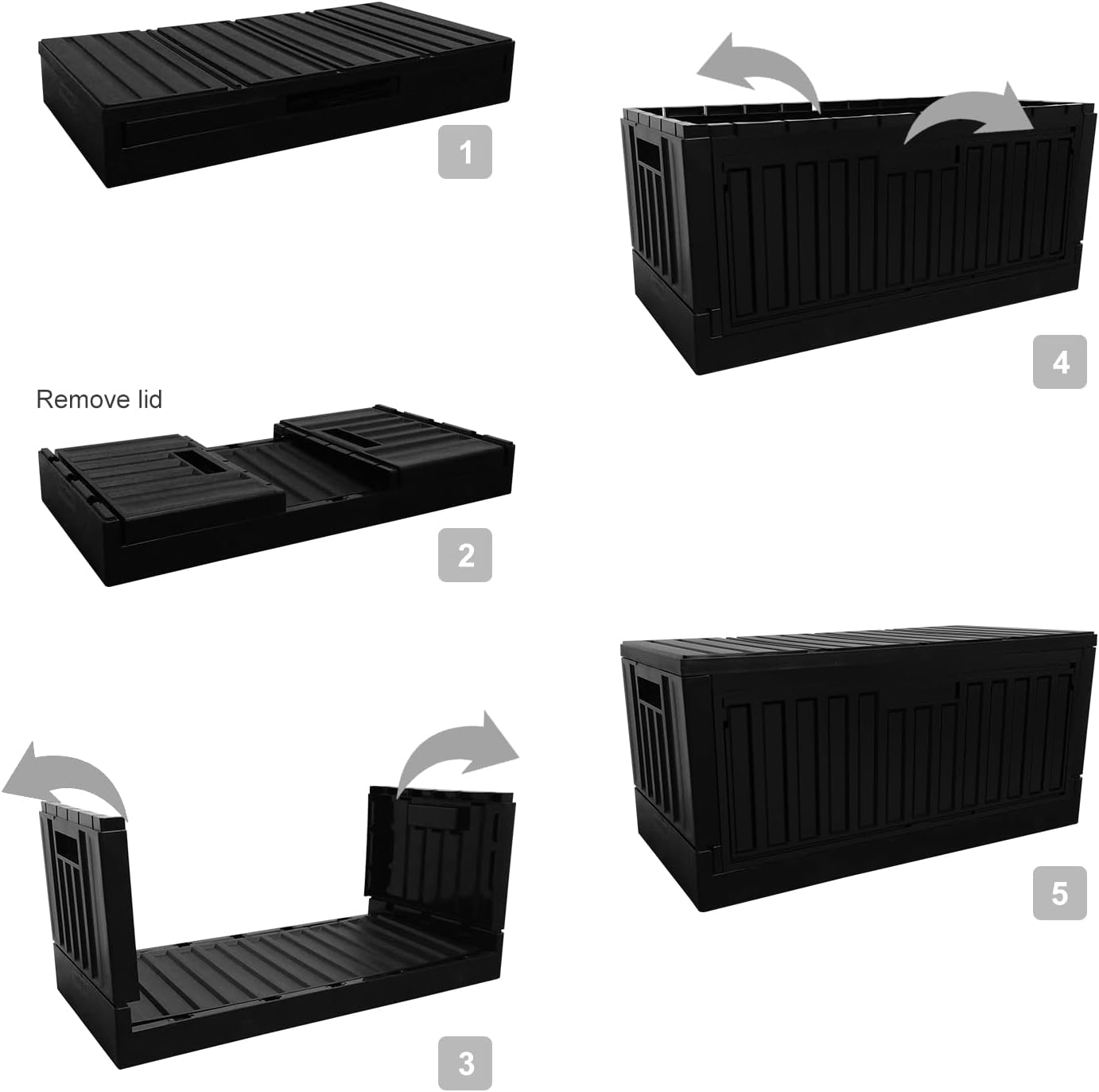 livinbox 45L Stackable Foldable bins for storage, Collapsible Storage Bins w/lids Side-Open Door, Home Office Bedroom Living Room Comic Books, Black, FB-6432S-BK