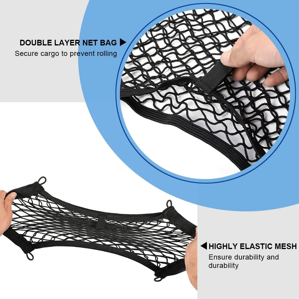 2pcs Cargo Net, Pocket Storage Mesh Net, Elastic Automotive Cargo Nets Storage Pouch with 8 Mounting Screw and Builtin Hooks, for Car Trunk Boats Net (18x9.8 inches)