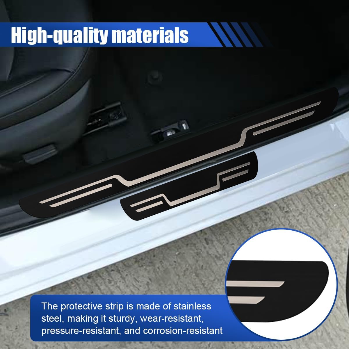 Craedli 4PCS Car Door Sill Protector Sticker, Stainless Steel Auto Door Edge Guard, Anti-Scratch Door Sill Threshold Protection Strip, Universal Car Interior Decoration for Sedan SUV (Black-Mirrored)