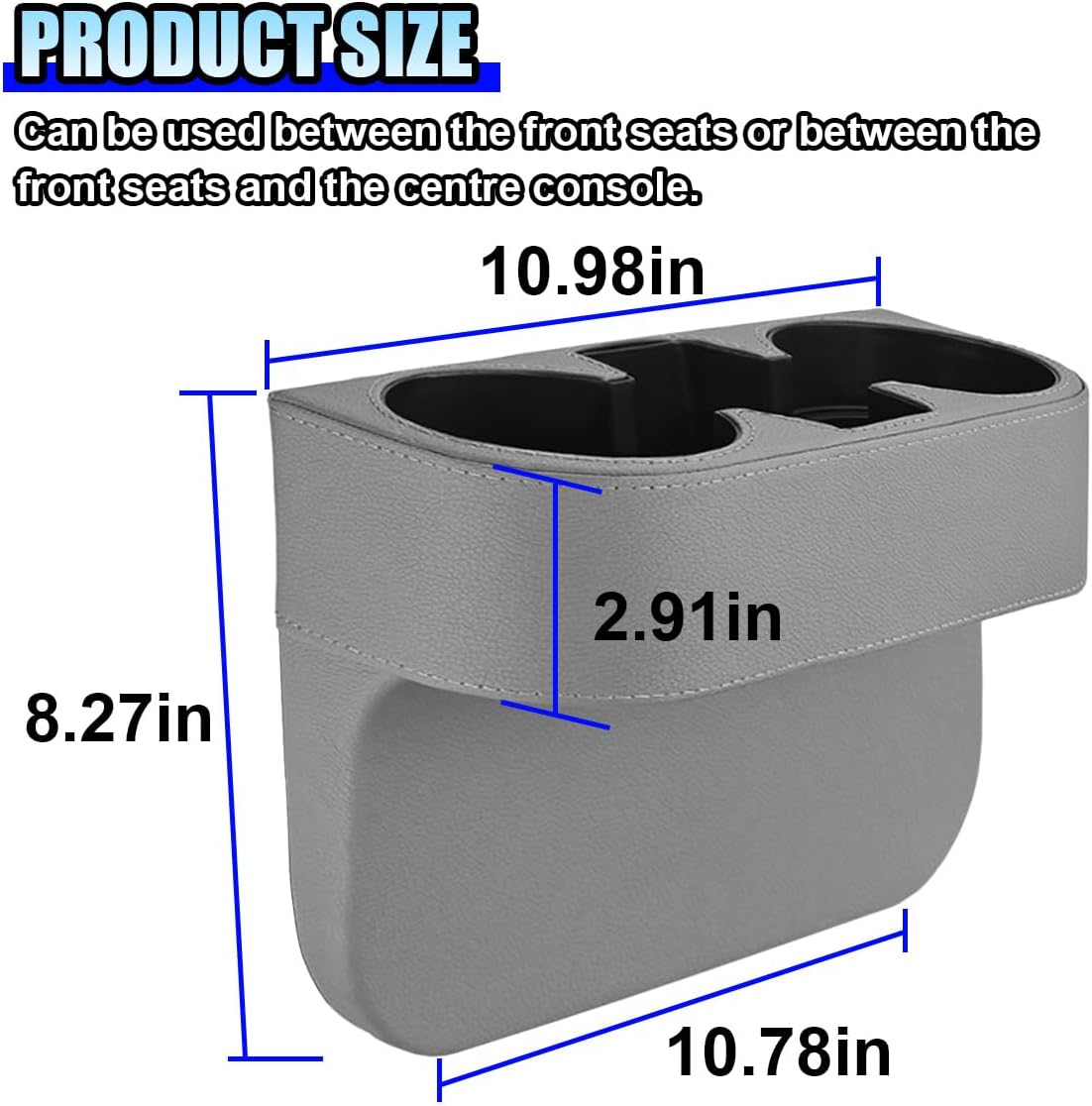 ZIMISI Car Cup Holder, Leather Front Console Gap Filler Organizer (Grey)