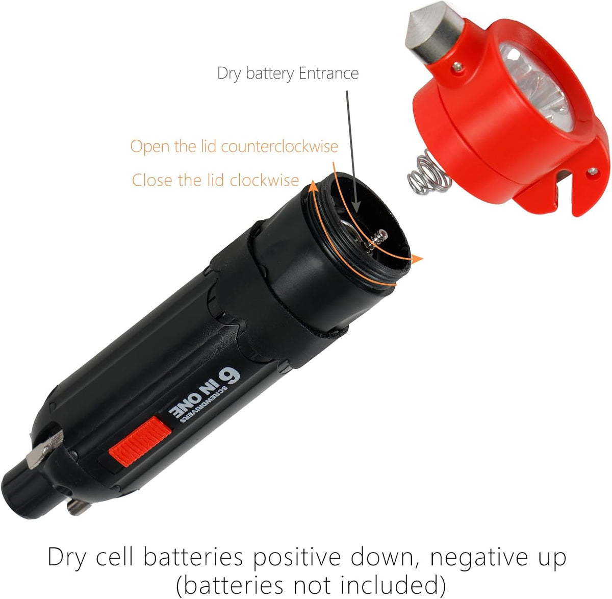 6-in-1 car Safety Hammer Escape Tool, Includes seat Belt Cutter, Window Breaker, 5 Types of Screwdrivers, Retractable Magnetic bar and Emergency Light Function (Dry Batteries not Included)