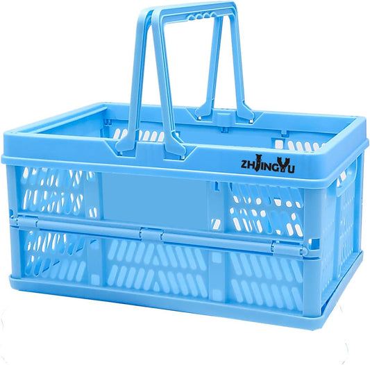 ZHJINGYU Collapsible crates for storage,plastic baskets for organizing 14.96" x 9.84"x7.87",shopping garden basket,foldable crate with Handles, car trunk basket,for Kitchen,Bathroom