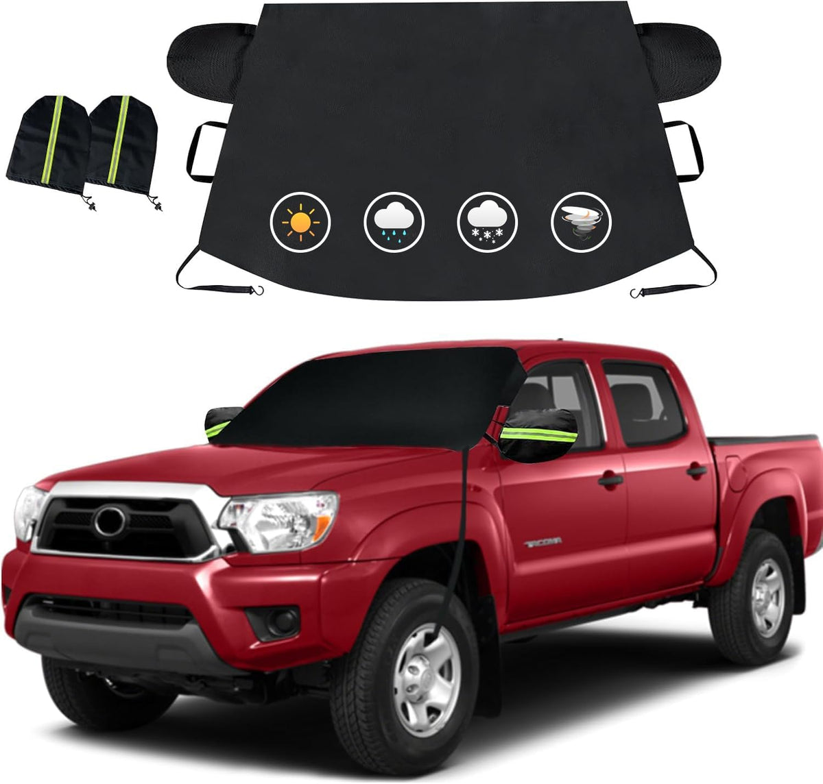 Car Windshield Cover for Ice and Snow,600D Frost Removal Wiper Protector, All Weather Waterproof Sunshade Snow Cover with Side Mirrors Cover Fits Most Cars Trucks SUVs, XL (74 x 43 Inches)