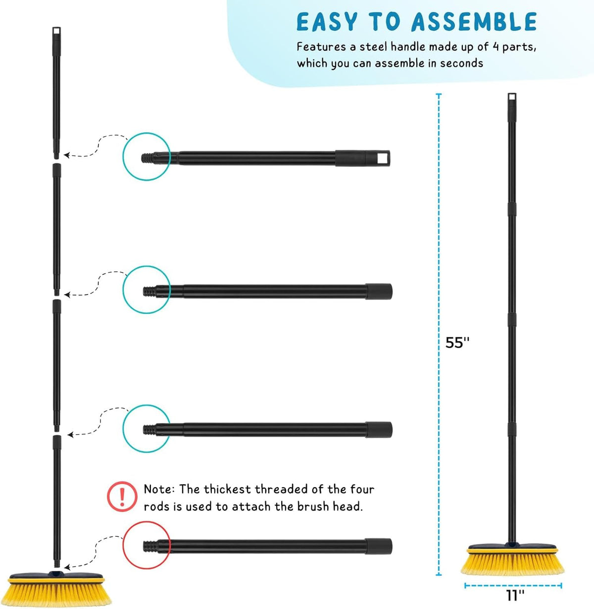 Car Wash Brush with Long Handle, 55'' Soft Bristle Vehicles Washing Tool