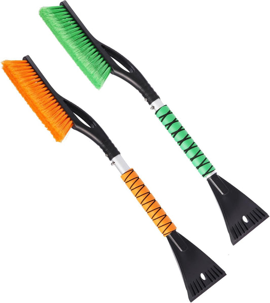 2 Pack Ice Scrapers with Snow Brush, 27 Inch Snow Remover for Car Windshield and Door, Detachable Ice Shovel Tool with Ergonomic Foam Grip, Winter Accessories for Car