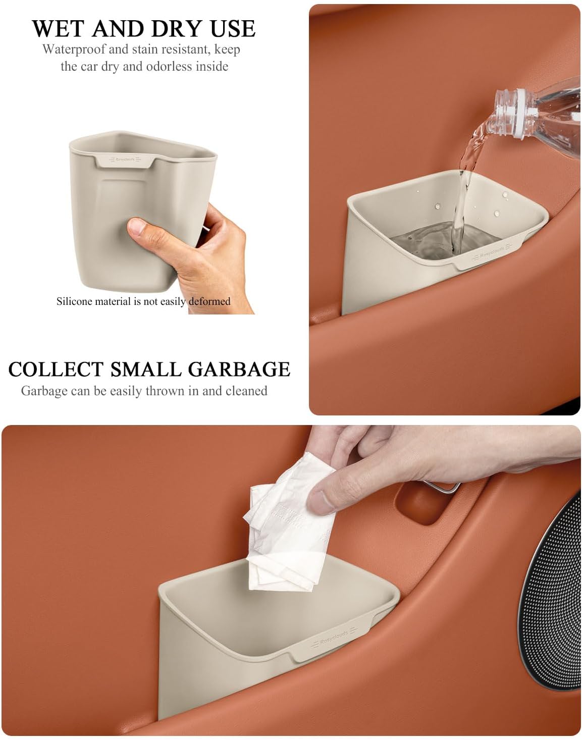 XmuxHai Car Interior Storage Box, Black Silicone Door Side Organizer with Umbrella Holder and Trash Can, Vehicle Accessory (Beige)