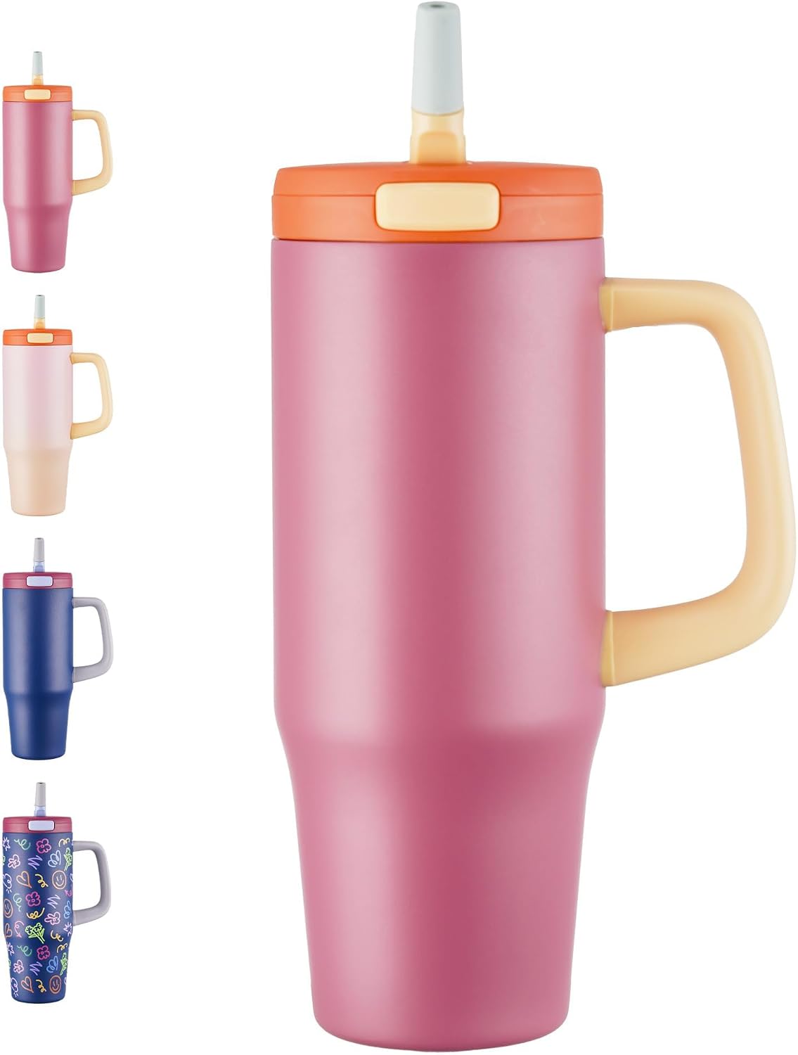 Fijinhom 32 oz Tumbler with Handle, 304 Stainless Steel Insulated Water Bottle Keeps Cold 24 Hours, Water tumbler with flip straw, Insulated Coffee Mug, Travel Cup for Sports &amp; Gifts, Red