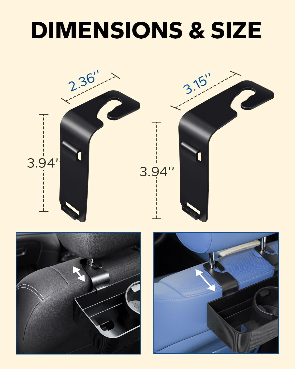 3 in 1 Car Headrest Backseat Organizer, Seat Back Organizer Headrest Strong Multi- Hanging Hooks with 3.7" Cup Holder for Car Headrest Backseat Travel Accessories, 2PCS