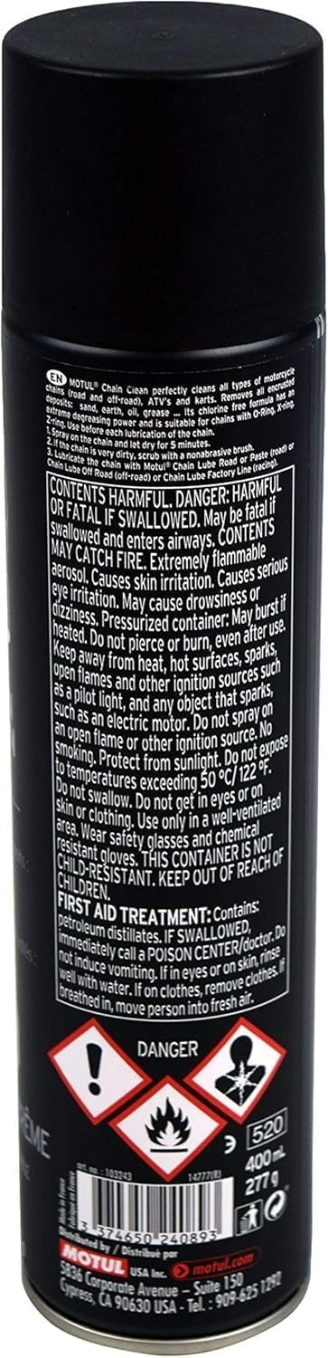 Motul C1 Chain Clean – Motorcycle Chain Cleaner for Dirt Bike, Street Bike, ATV, UTV &amp; O-Ring/X-Ring Chains, Heavy Duty Degreaser Spray, Removes Grease &amp; Grime Fast, 9.8 oz