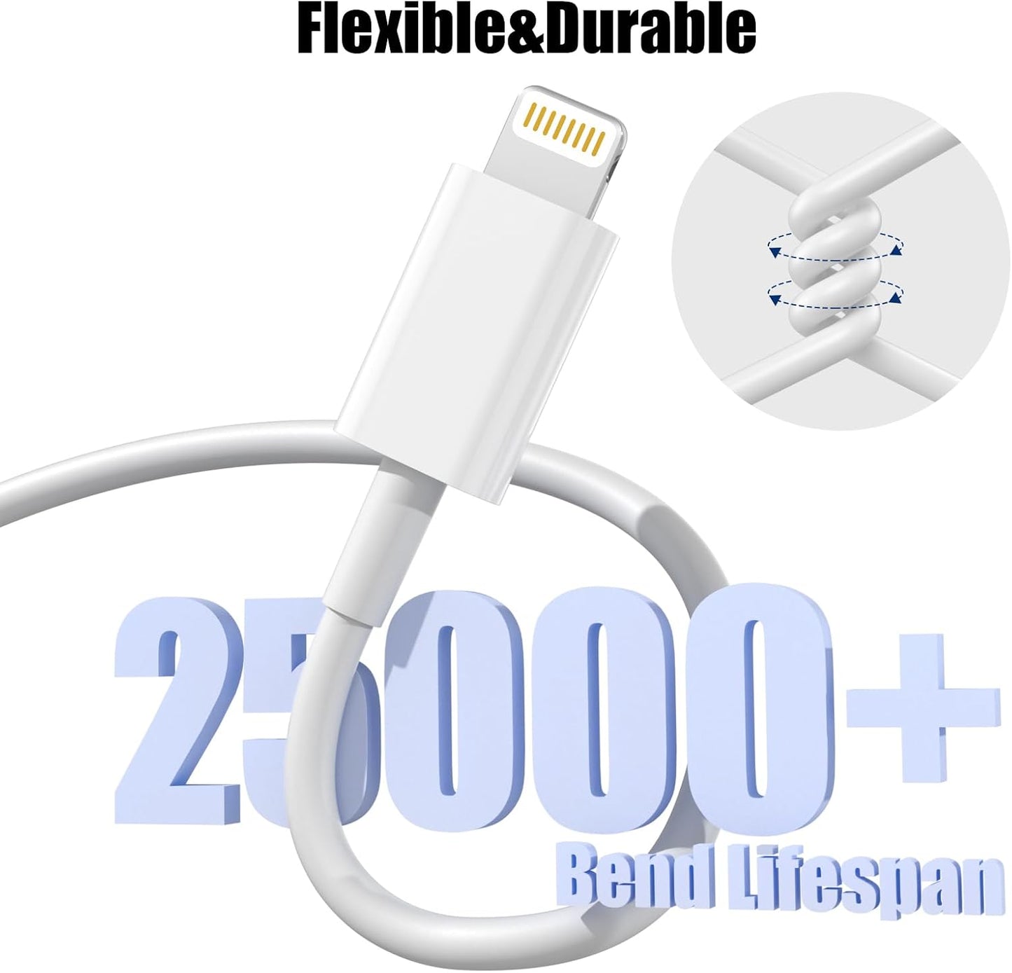 Cveael Car Carplay Cable, 6FT Car Charger Cord, USB A to Lightning Cable Compatible for iPhone 14 13 12 11 Pro Max XR XS X 8 7 6 Plus SE iPad Charging Cord (White)