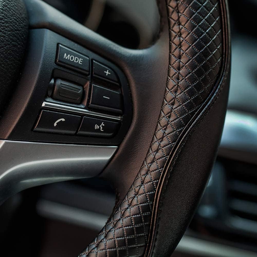 Valleycomfy Steering Wheel Covers Universal 15 inch - Genuine Leather