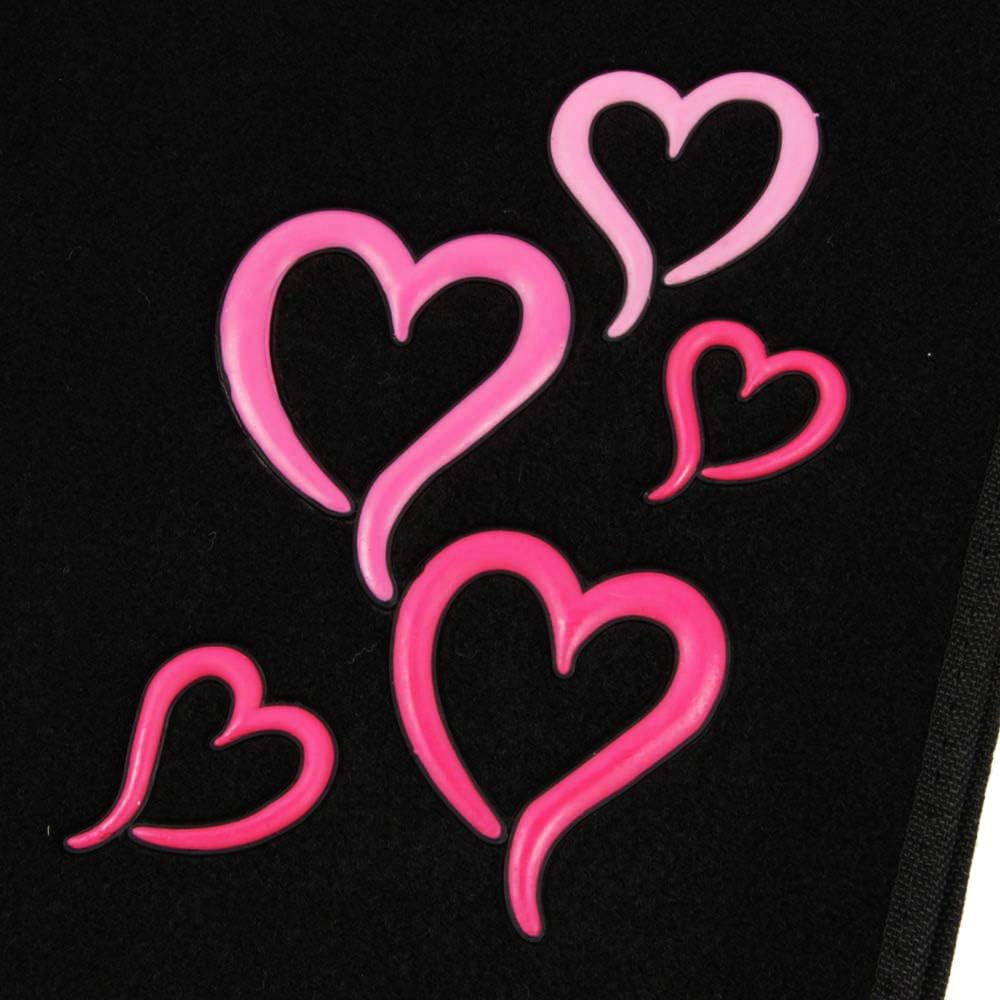 BDK MT-403-PK Design Carpet Car Floor Mats Front and Rear Full Set with Rubber Backing-Universal Fit, 4 Piece, Pink and Red Hearts