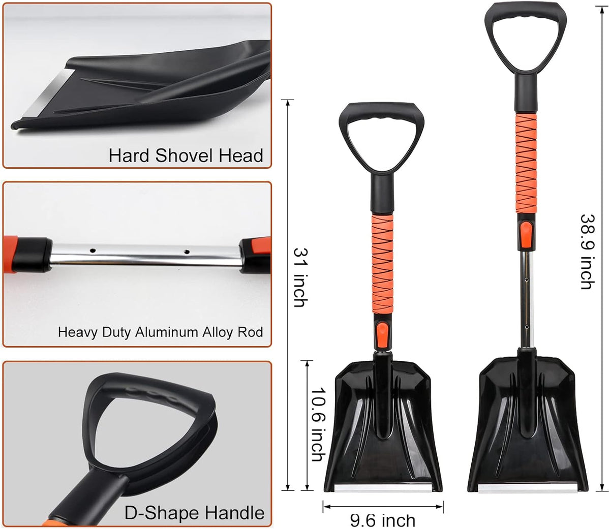 42'' Ice Scraper and Extendable Snow Brush Emergency Snow Shovel Snow Broom with Foam Grip 180° Pivoting Brush Head Snow Scraper for Cars, Trucks, SUVs, Vehicle