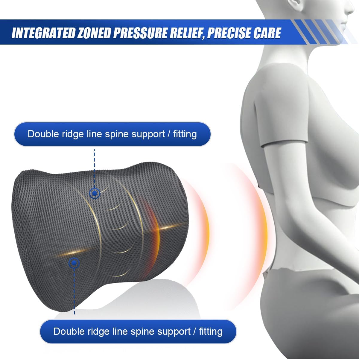 Car Lumbar Support Pillow, Breathable Memory Foam Car Seat Back Cushion for Comfortable Driving, Universal Auto Interior Rest Pillow for Home, Office, Wheelchair (Gray)