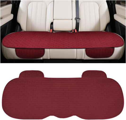 Osilly Car Back Seat Cover, Anti-Slip Long Vehicle Rear Bench Protectors with Storage Pocket, Breathable Comfortable Auto Interior Seating Bottom Protection Accessories, Universal Fit (Wine Red)
