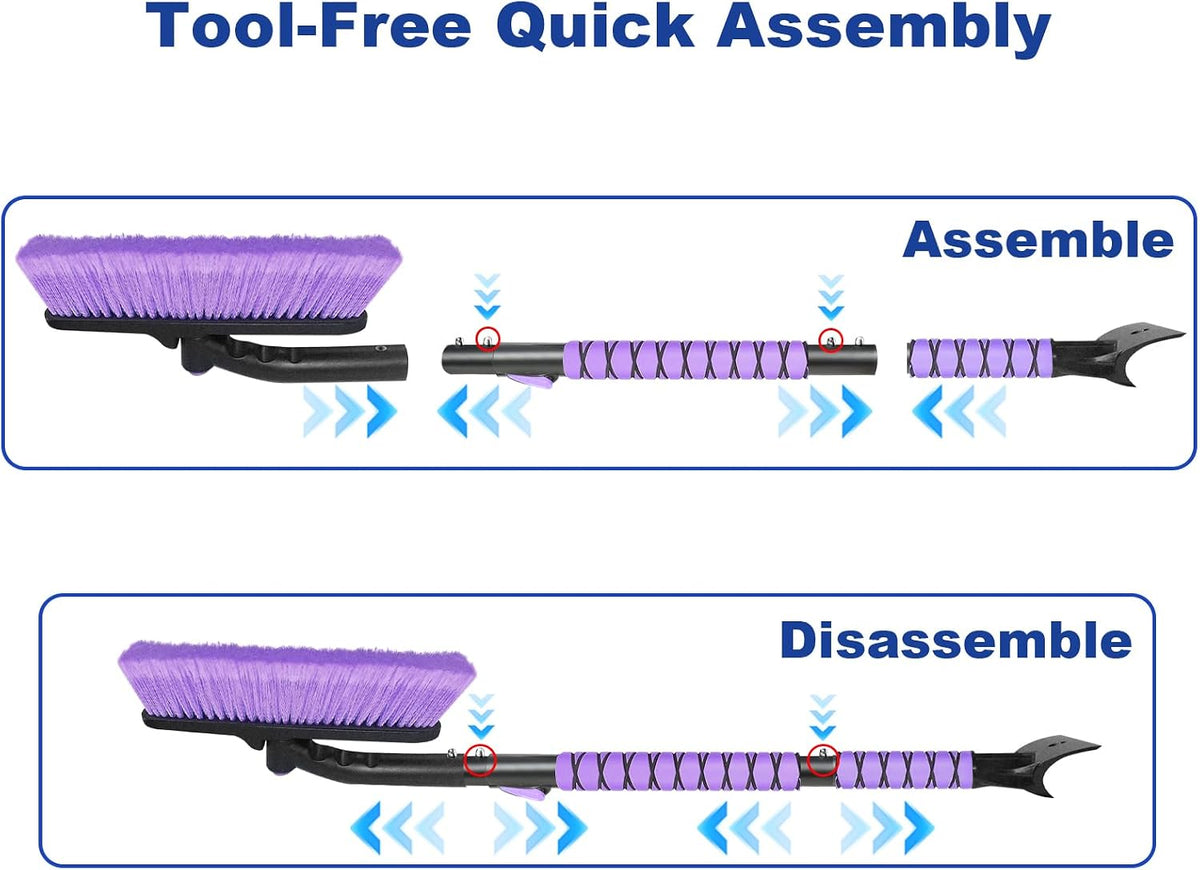 44 Inch Snow Brush with Ice Scraper for Car Windshield, Light Purple