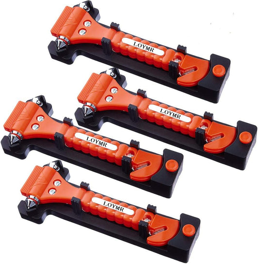 4 PCS Car Safety Hammer,with Car Window Glass Hammer Breaker and Safety Seat Belt Cutter 2-in-1 Emergency Escape Tool, Survival Kit Red