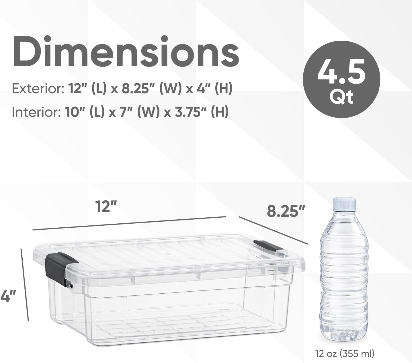 Superio Clear Plastic Storage Bins with Lid, 4.5 Quart Box, Organizing Containers, Stackable Plastic Tote for Home, Garage, Dorm, School, and Office
