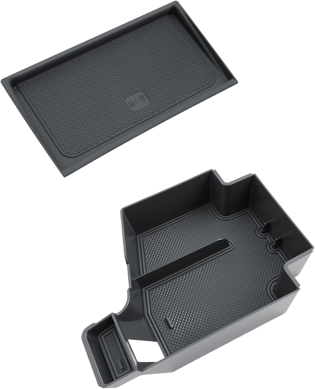 SKTU 2-Pack for 2026 Volvo XC60 Center Console Organizer for 2026+ Volvo XC60 (Core/Plus/Ultra) Wireless Charging Mat & Console Tray Volvo XC60 2026 Accessories ABS Insert Console Tray XC60 Rubber Pad