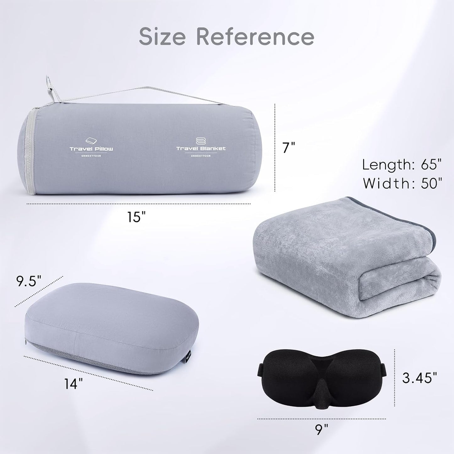 urnexttour 4-in-1 Travel Pillow & Blanket Set with Eye Mask, Memory Foam Neck Support, 50x65 Inch Blanket, Storage Bag for Airplane, Car, Train, Home Travel Grey
