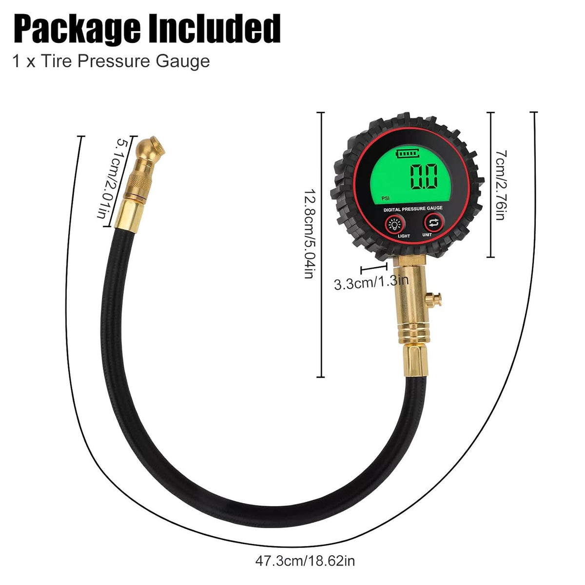 3-255PSI Digital Tire Pressure Gauge with 360° Rotatable Chuck LCD Display Support One-Click Deflation for SUVs RVs Cars
