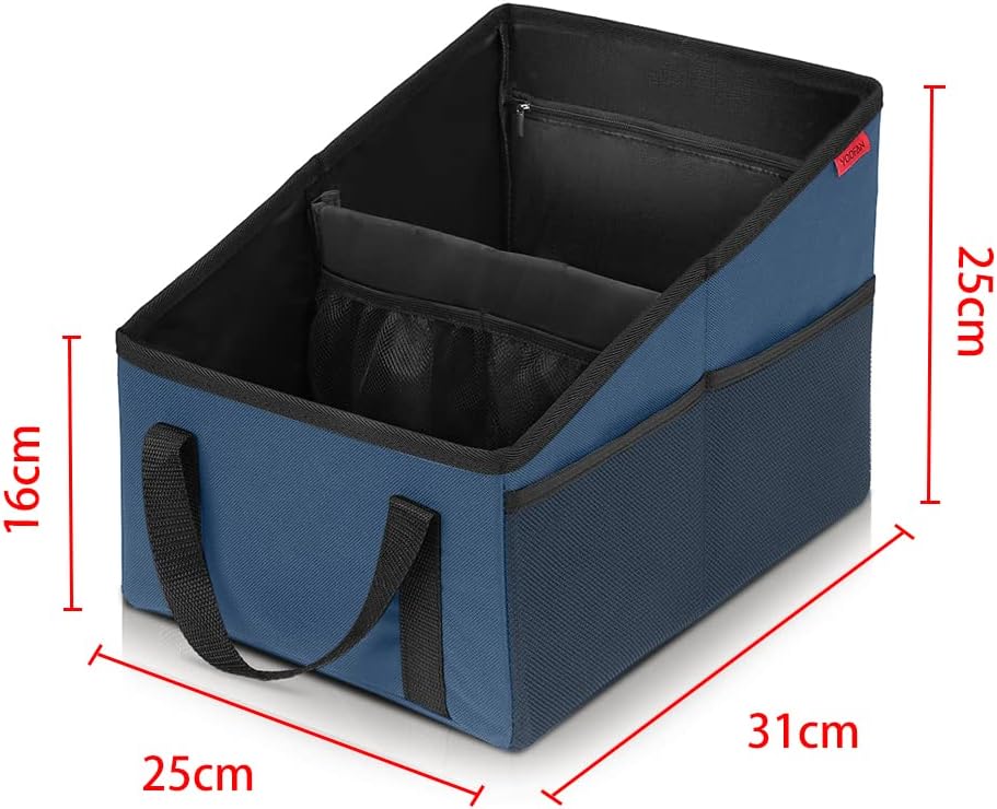 YOOFAN Car Seat Organizer - Passenger Seat Organizer, Collapsible Small Car Seat Storage for Console Front or Back, Automotive Backseat Organizer with Belt 4 Cup Holders for Kids Accessories, Blue