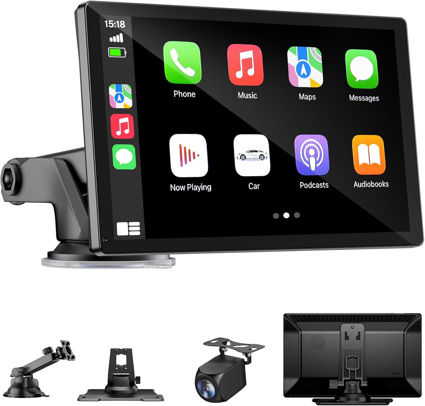 9" Wireless Apple Carplay Screen for Car & Android Auto with Backup Camera | Portable Touchscreen with OTA Update, GPS Navigation/Mirror Link/Voice Control/5.0 Bluetooth