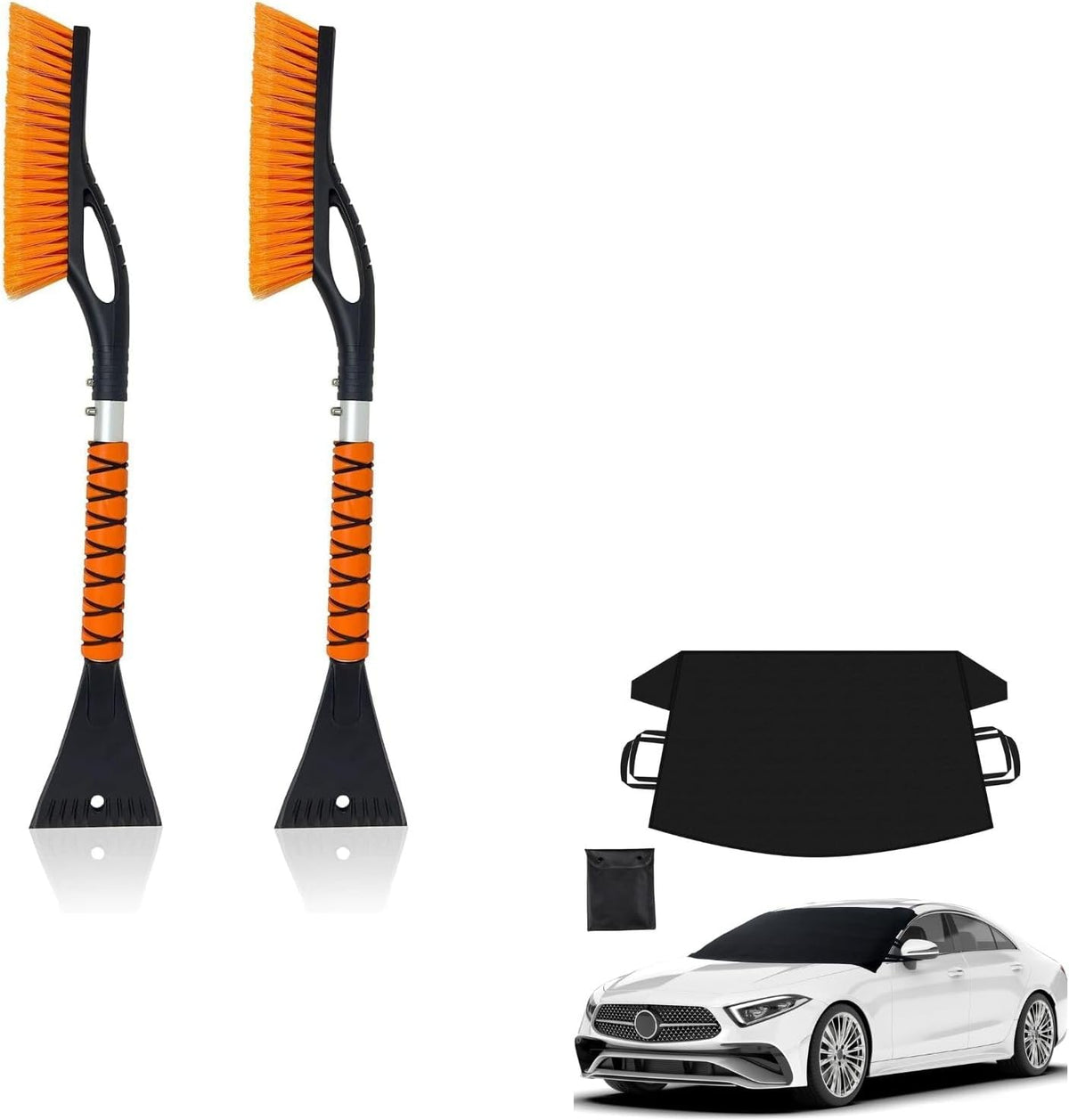 EcoNour Car Snow Brush & Windshield Cover Bundle | Includes 27" Aluminum Snow Brush with Ice Scraper (2 Pack) & Heavy-Duty 600D Oxford Frost Cover | Winter Car Accessories for Snow & Ice Protection