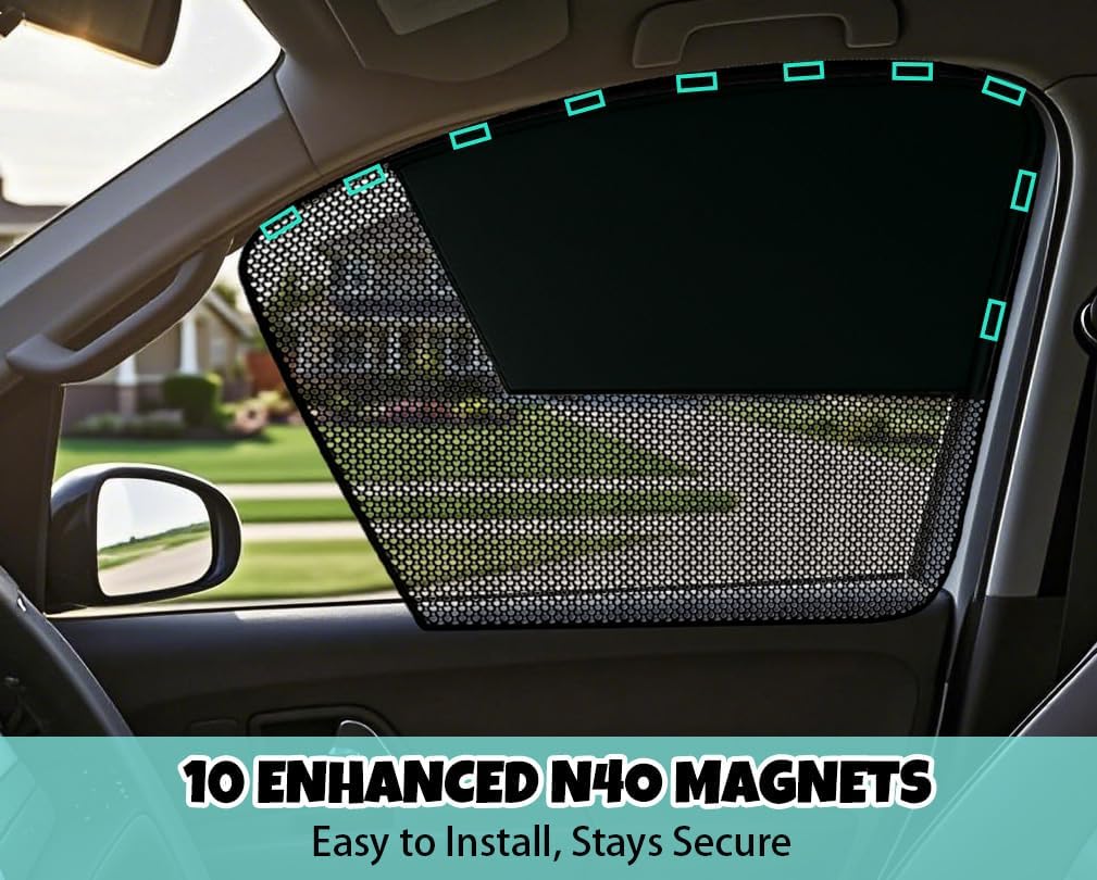 Car Window Shades, 2 Pack Magnetic Half Blackout & Half See-Through Car Sun Shade Side Window, Front Window Cover Block Heat UV Rays Glare for Driver Passenger