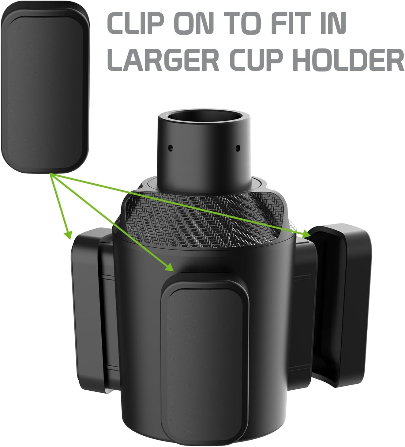 Heavy-Duty Expandable Car Cup Holder & Organizer - Universal Fit for Large Bottles, Coffee Mugs, Phones, Food - Adjustable Base & 3 Base Extenders - Car Interior Accessories for SUV, Truck, Sedan