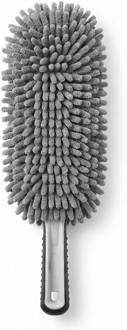 Craedli Car Interior Duster, Soft Chenille Microfiber Car Dash Dusting Brush Tool with Comfort Anti-Slip Grip, Multifunctional Auto Detailing Cleaning Supplies for Cars, Trucks, SUVs(Double-Sided)