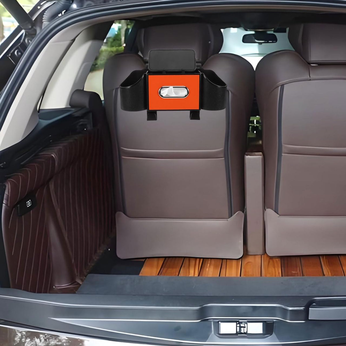 Ciieeo Back Seat Car Organizer with Cup Holder Tissue Box Headrest Hooks Phone and Snack Storage Car Backseat Storage Organizer for Travel SUV Sedan Interior