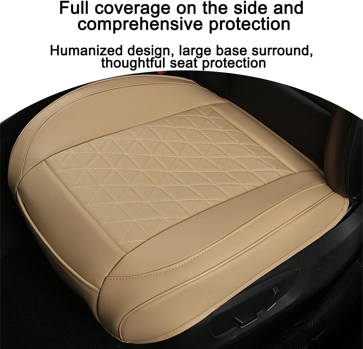 2PCS Leather Car Seat Cover, Front Bottom Seat Protector Pad, Beige