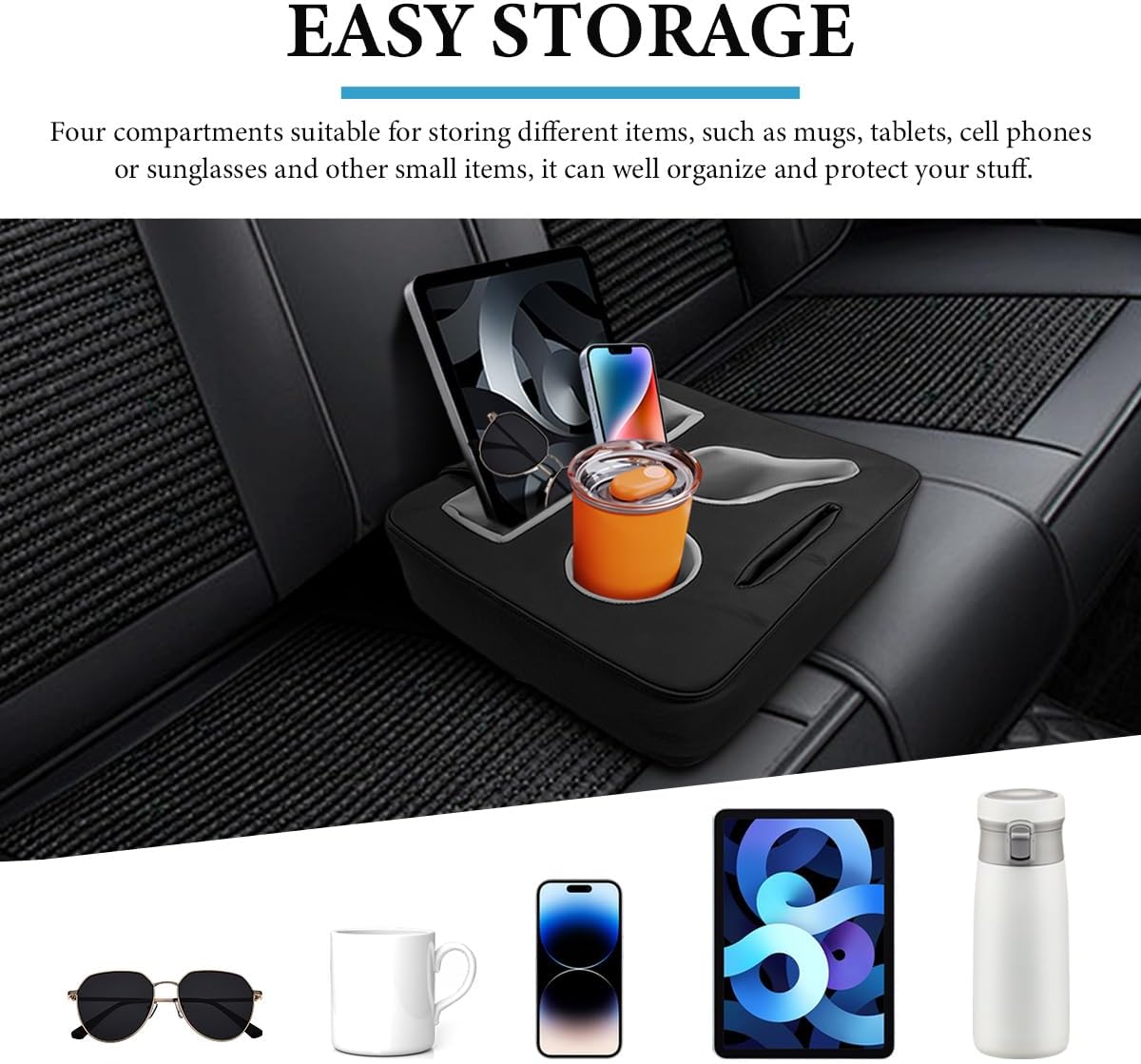 Car Back Seat Organizer, Leather Automotive Rear Seat Couch Cup Holder Expander Tray, Vehicle Cup Holder Tray Holds Snacks Remotes Phones for Truck RV Boat Couch Pillow Bed